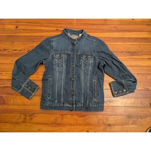 Levi Strauss Signature Kids Dark Wash Denim Jacket Mandarin Collar Blue Size L